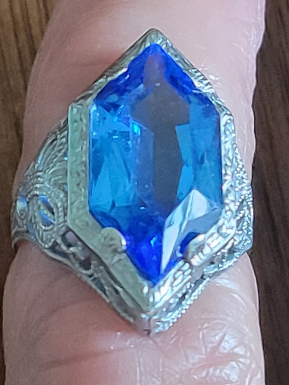 Vintage,Sterling Stamped,with Blue Stone Ring Size 5